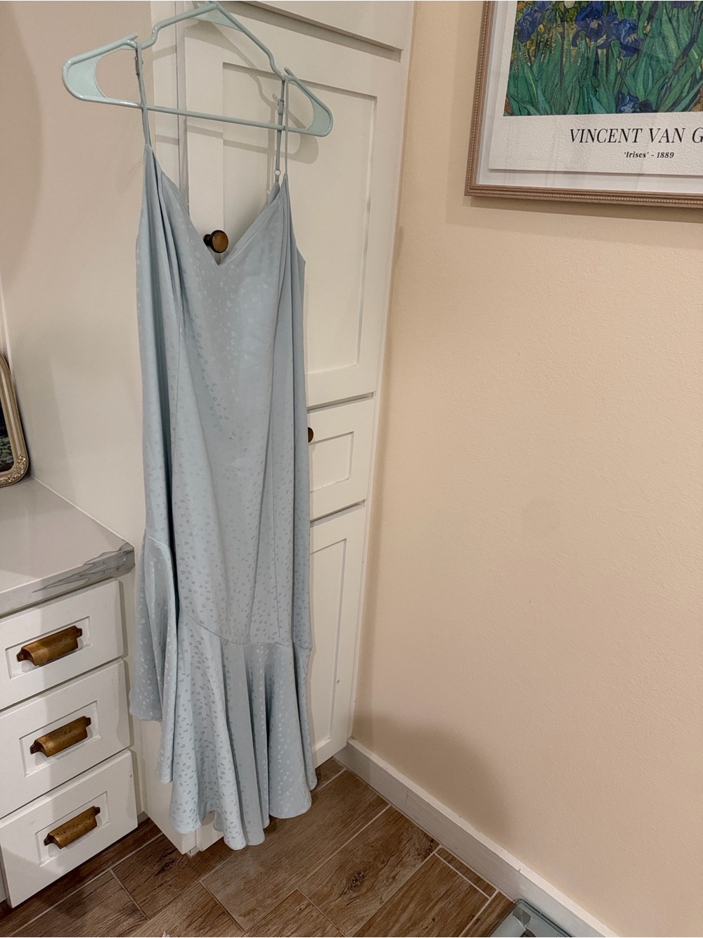 Wayf Pale Blue Slip Maxi Dress with Flared Hem